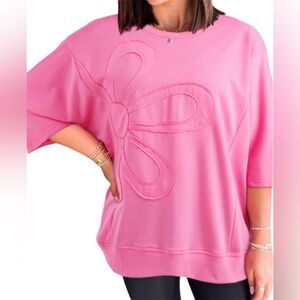 Pink Oversized Top with Floral Patch